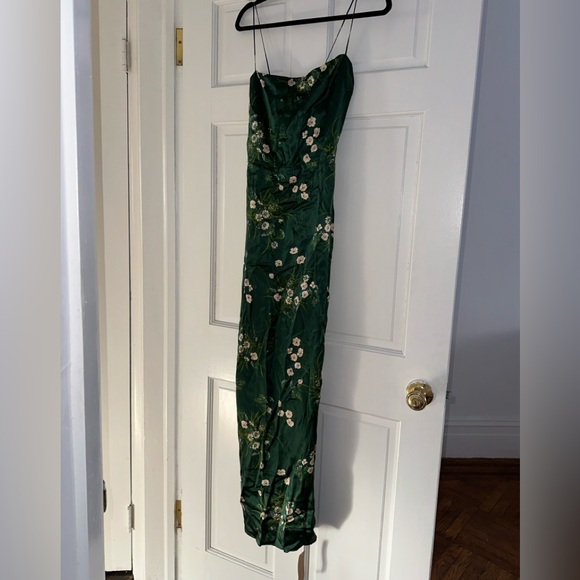 NWT Reformation Frankie Silk Dress Buena Green Floral - Picture 2 of 5
